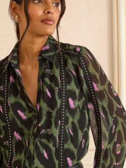 Vert kaki - Chemise Love & Roses à manches longues boutonnée