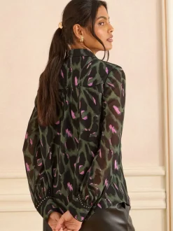 Vert kaki - Chemise Love & Roses à manches longues boutonnée