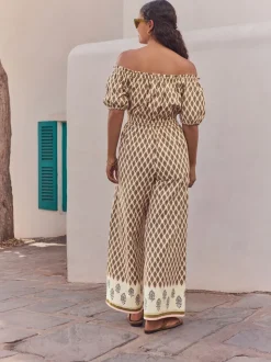 Vert kaki - Combinaison ample 100% coton à épaules dénudées