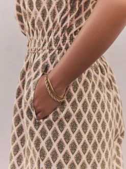 Vert kaki - Combinaison ample 100% coton à épaules dénudées