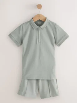 Vert kaki - Ensemble polo à manches courtes et short (3-16ans)