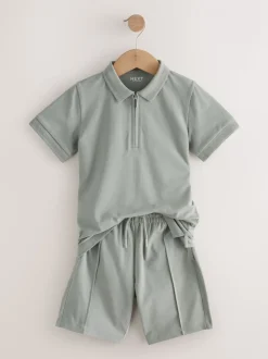 Vert kaki - Ensemble polo à manches courtes et short (3-16ans)