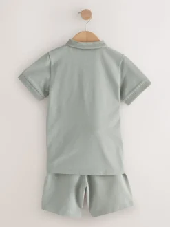 Vert kaki - Ensemble polo à manches courtes et short (3-16ans)