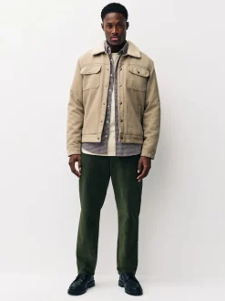 Vert kaki - Pantalon à taille élastiquée en coton riche en coton coupe régulière