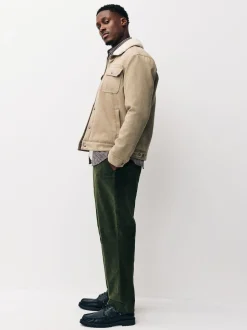 Vert kaki - Pantalon à taille élastiquée en coton riche en coton coupe régulière