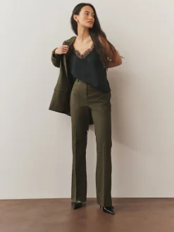 Vert kaki - Pantalon bootcut habillé avec laine