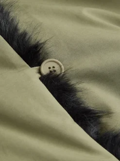 Vert kaki - Parka avec bordure contrastée en fausse fourrure