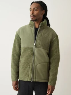 Vert kaki - Polaire à col zippé en velours côtelé