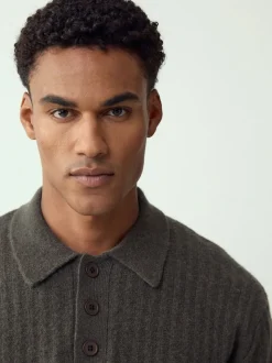 Vert kaki - Polo à manches longues en maille côtelée confortable avec laine