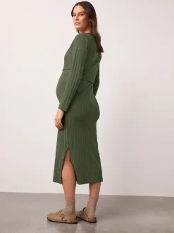 Vert kaki - Robe de grossesse à manches longues et allaitement