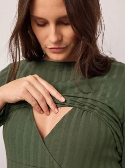 Vert kaki - Robe de grossesse à manches longues et allaitement