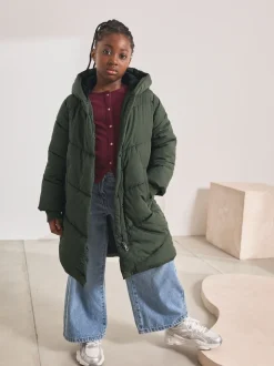 Vert kaki - Résistant à la douche Faux Fur Lined À capuche Doudounes (3-16yrs)