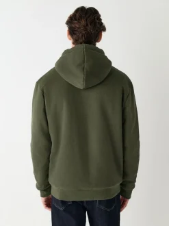 Vert kaki - Sweat à capuche zippé doublé en polaire en peau de mouton