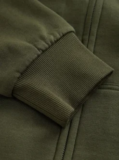 Vert kaki - Sweat à capuche zippé doublé en polaire en peau de mouton