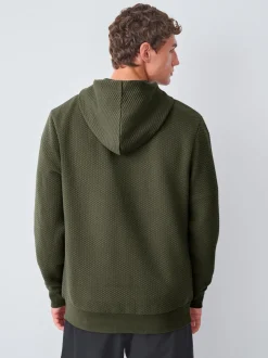 Vert kaki - Sweat à capuche texturé