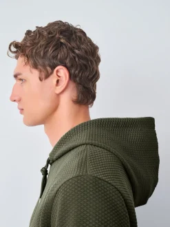 Vert kaki - Sweat à capuche texturé