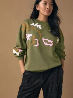 Vert kaki - Sweat-shirt avec détails appliqués