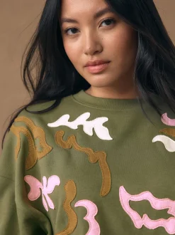 Vert kaki - Sweat-shirt avec détails appliqués