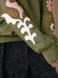 Vert kaki - Sweat-shirt avec détails appliqués