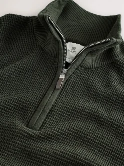 Vert kaki - Uni - Pull N.Premium Coupe classique en Coton riche à Texture haut de gamme à col zippé