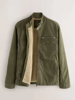 Vert kaki - Veste zippée doublée de peau de mouton