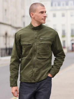 Vert kaki - Veste zippée doublée de peau de mouton