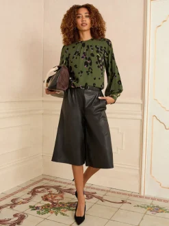 Vert kaki imprimé animal - Chemisier Love & Roses à Manches longues et Sequin à Col rond