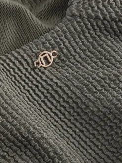 Vert kaki pailleté - Maillot de bain plongeant et galbant avec contrôle du ventre