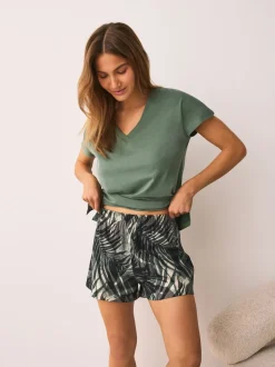 Vert kaki palmier - Ensemble pyjama short