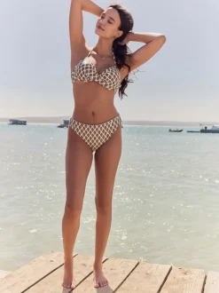 Vert kaki/Cream Woodblock à la feuille d'aluminium - Haut de bikini rembourré plongeant avec armatures rembourré