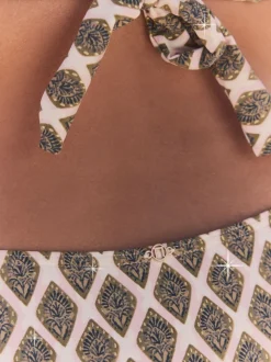 Vert kaki/Cream Woodblock à la feuille d'aluminium - Bas de bikini