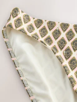 Vert kaki/Cream Woodblock à la feuille d'aluminium - Bas de bikini