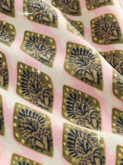 Vert kaki/Cream Woodblock à la feuille d'aluminium - Bas de bikini