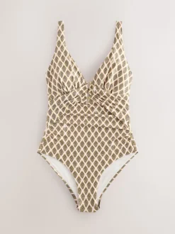 Vert kaki/Cream Woodblock à la feuille d'aluminium - Maillot de bain Urim Tummy Control à décolleté plongeant