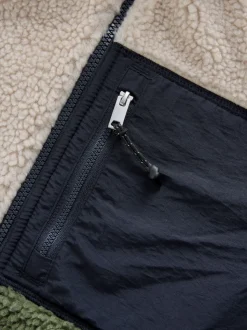 Vert kaki/écru neutre - Polaire color block à entonnoir zippée