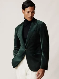 Vert émeraude - Reiss Apsara Blazer en velours à boutonnage simple habillé