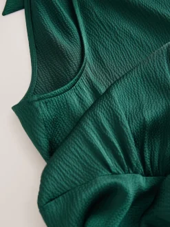 Vert émeraude - Texture Satin Licol Sans manches Mi-long Robe