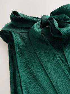 Vert émeraude - Texture Satin Licol Sans manches Mi-long Robe