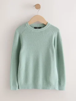 Vert minéral - Pull en maille col rond en coton (3-16ans)