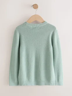 Vert minéral - Pull en maille col rond en coton (3-16ans)