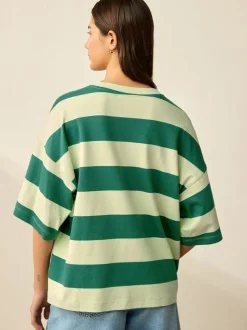 Vert Monochrome - T-shirt oversize décontracté boxy épais à col ras du cou