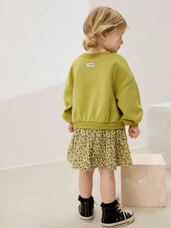Vert motif carrot - Robe sweat à jupe en maille (3mois7ans)
