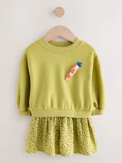 Vert motif carrot - Robe sweat à jupe en maille (3mois7ans)
