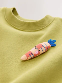 Vert motif carrot - Robe sweat à jupe en maille (3mois7ans)