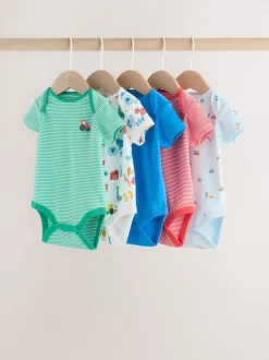 Vert motif ferme - Lot de 5 bodies bébé à manches courtes