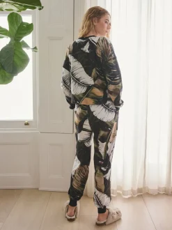 Vert motif feuilles - Pyjama confortable à manches longues