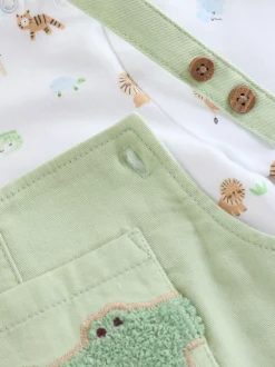 Vert motif safari Animal - Ensemble salopette et body en sergé pour bébé (0mths-2yrs)