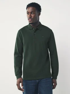 Vert olive - Ajustement régulier - Polo à manches longues en piqué