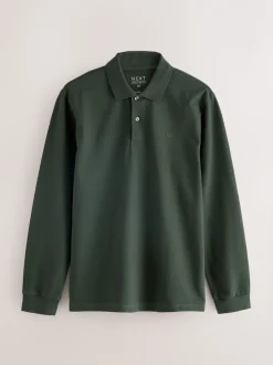 Vert olive - Ajustement régulier - Polo à manches longues en piqué
