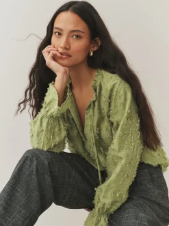 Vert olive - Chemisier Tufty en jacquard à manches longues